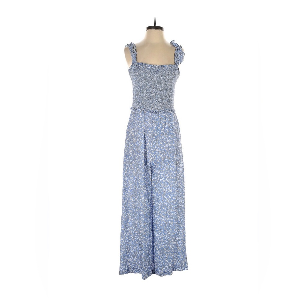 INTERMIX Blue Wide-Leg Jumpsuit with Square Neckline